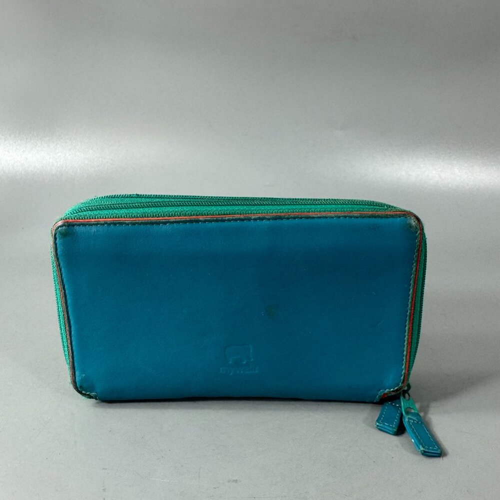 Mywalit Blue Leather Double Zip-Around Wallet